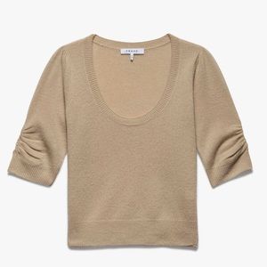 Frame Taupe Cashmere Shirred Puff Short Sleeve Sweater